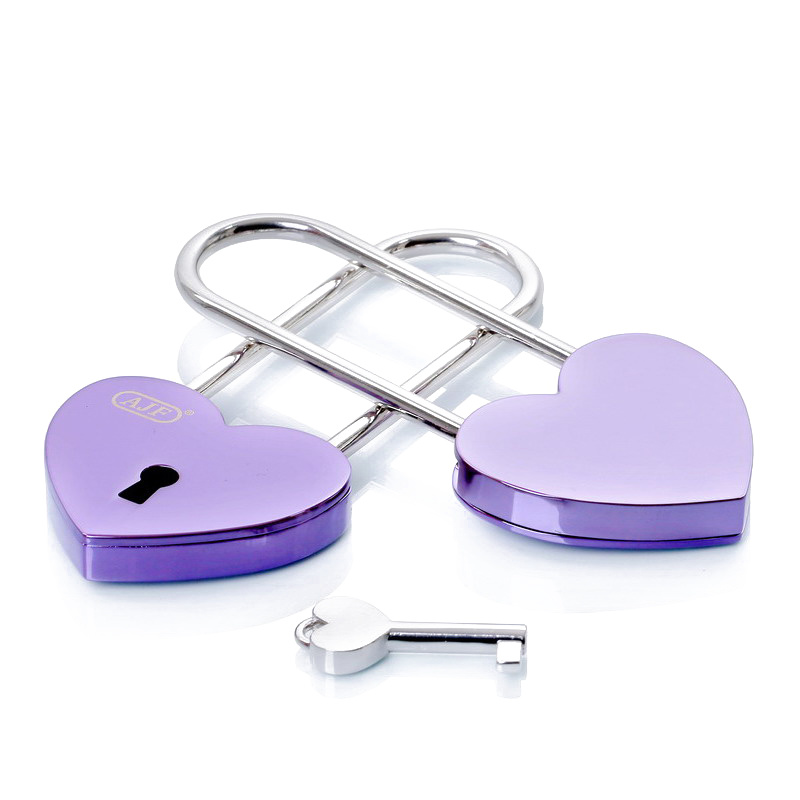 Shiny Purple Long Shackle Heart Key Lock