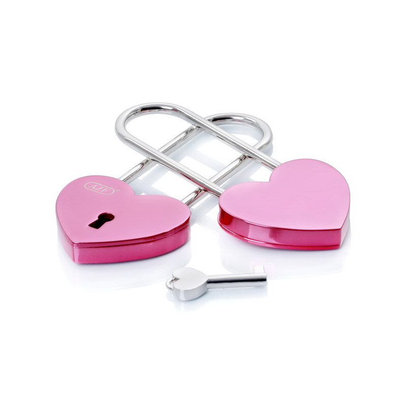 Shiny Pink Long Shackle Heart Love Lock For Engraving Names