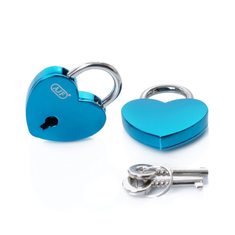 Small Heart Shaped Lock And Key Shiny Blue