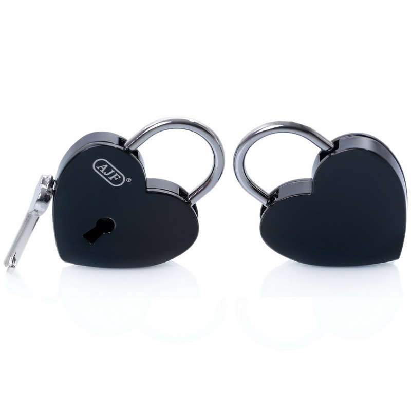 Black Love Heart Padlock With 1 Heart Key