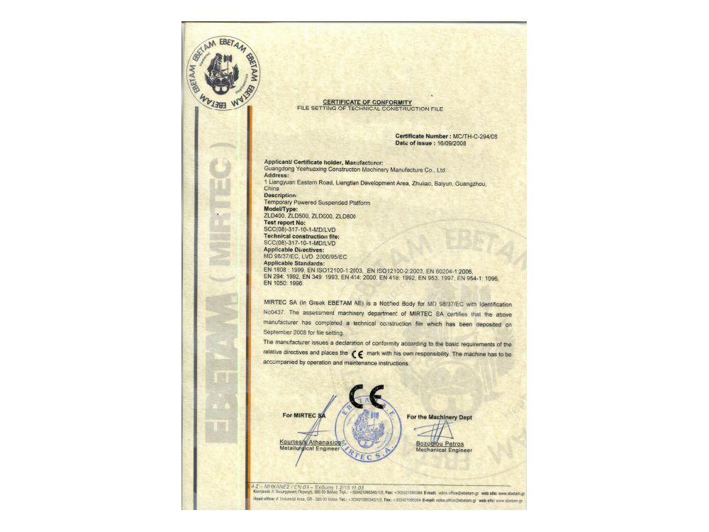 Hanging basket CE certification