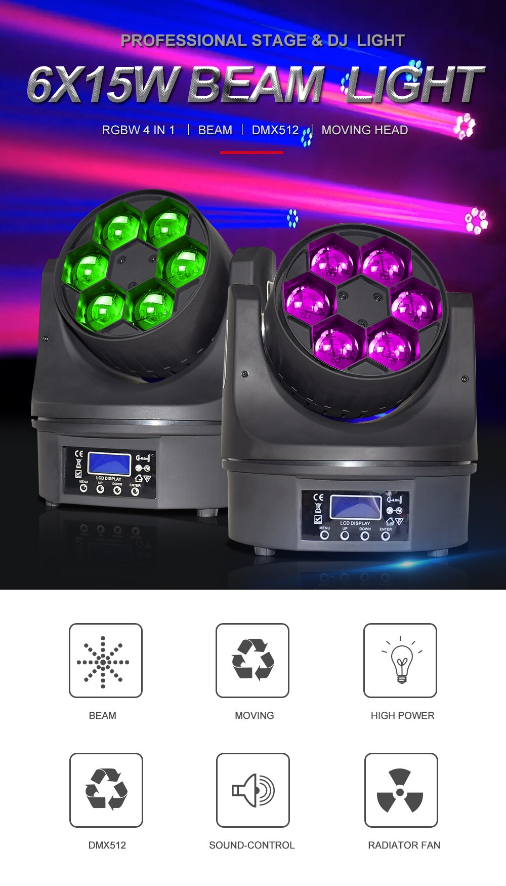 China Manufacturer High Quality 6Pcs 15W Rgbw 4-In-1 Led Mini Bee Eye Beam Light