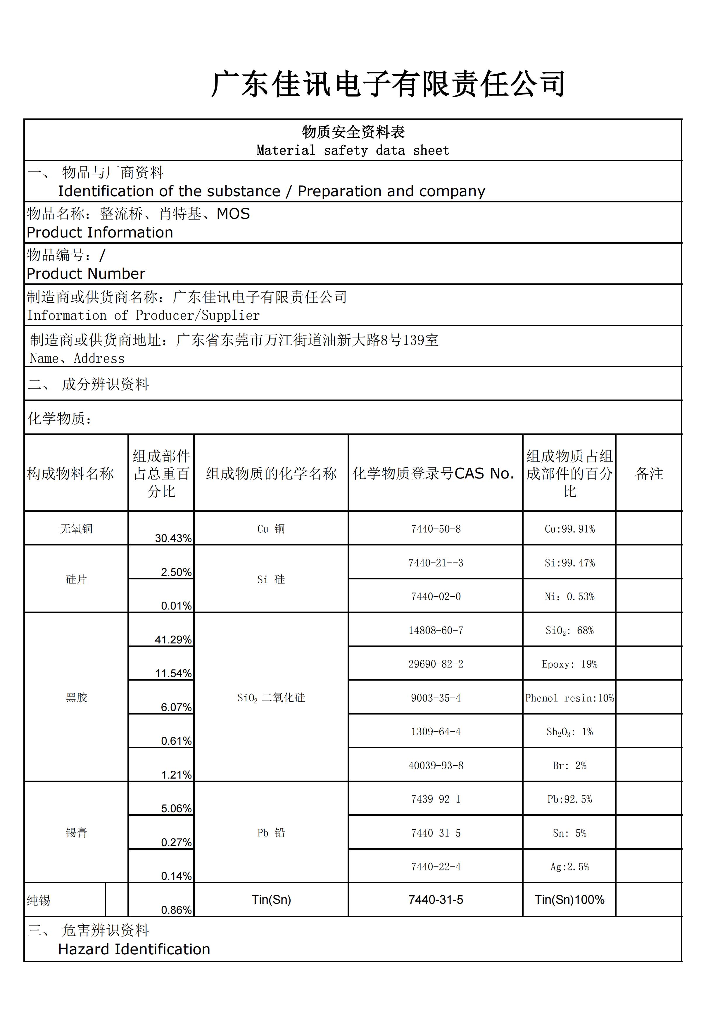 物質(zhì)安全資料表(MSDS)