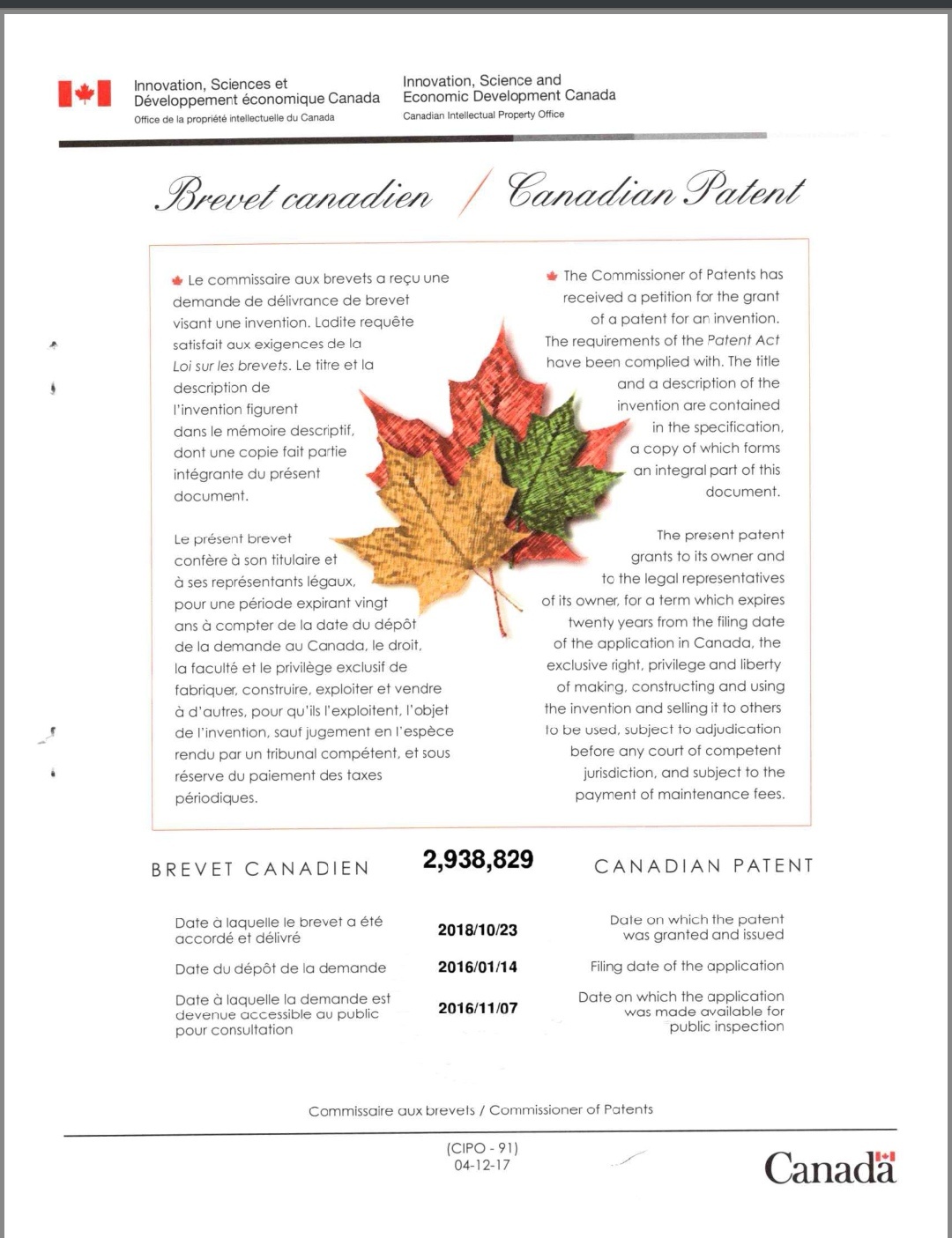 Canadian Patent Canadian Patent