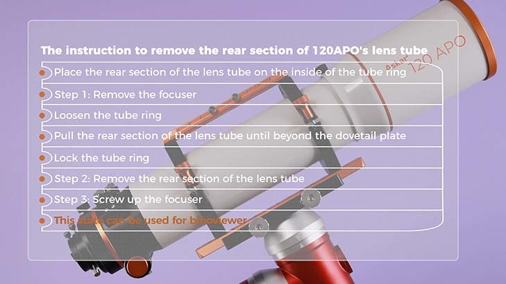 The instruction to remove the rear section of 120APO's lens tube