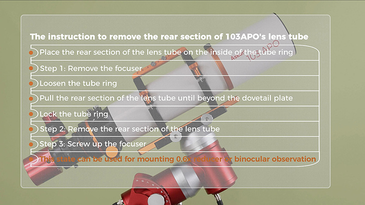 The instruction to remove the rear section of 103APO's lens tube