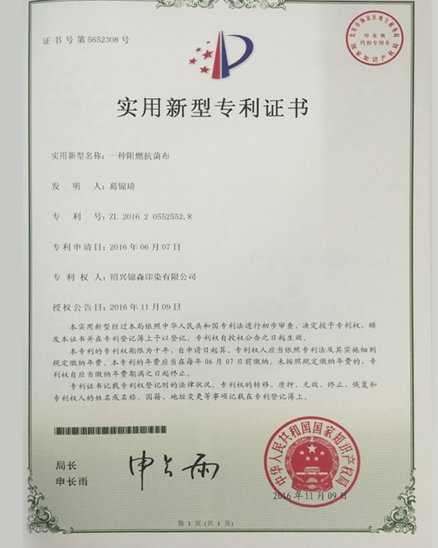 Patent certificate Patent certificate