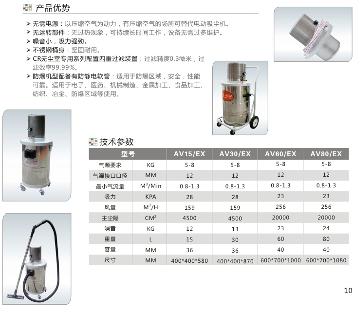 气动无尘室专用吸尘器  技术参数: