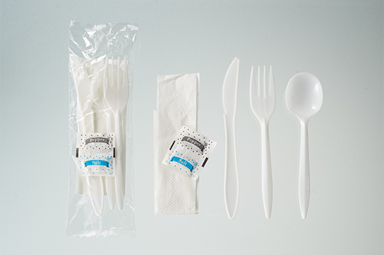factory medium weight disposable white wrapped kids cutlery set with knife, fork, and spoon