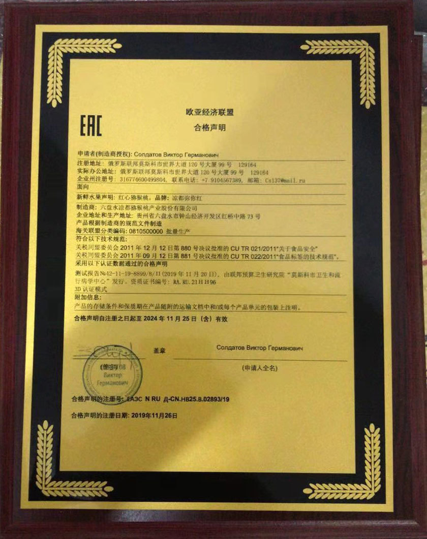 欧亚联盟证书中文版