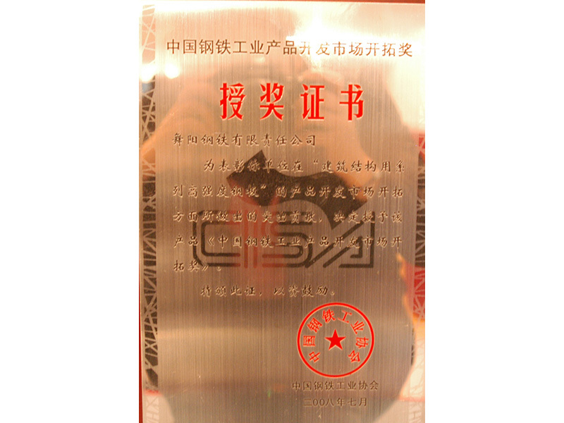 中国钢铁工业产品开发市场开拓奖