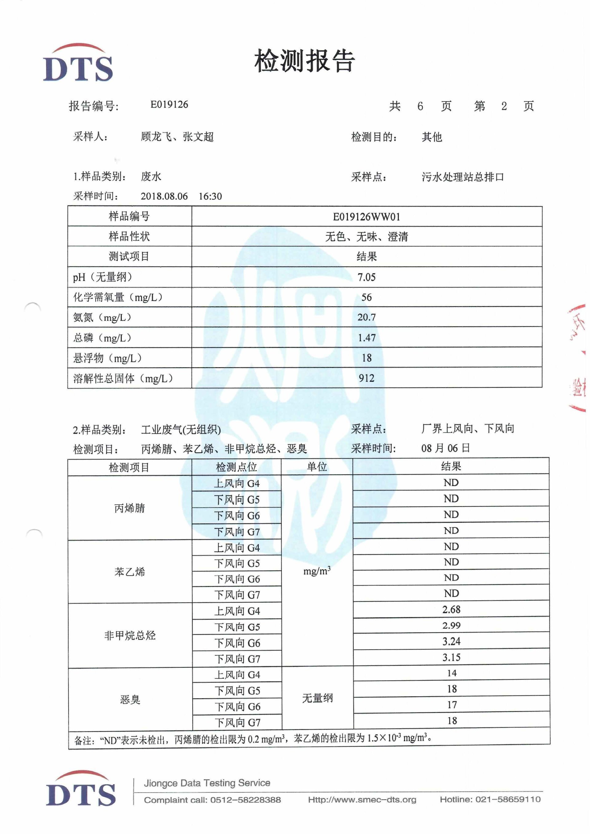 江苏亚泰化工2018年第三季度环境监测报告