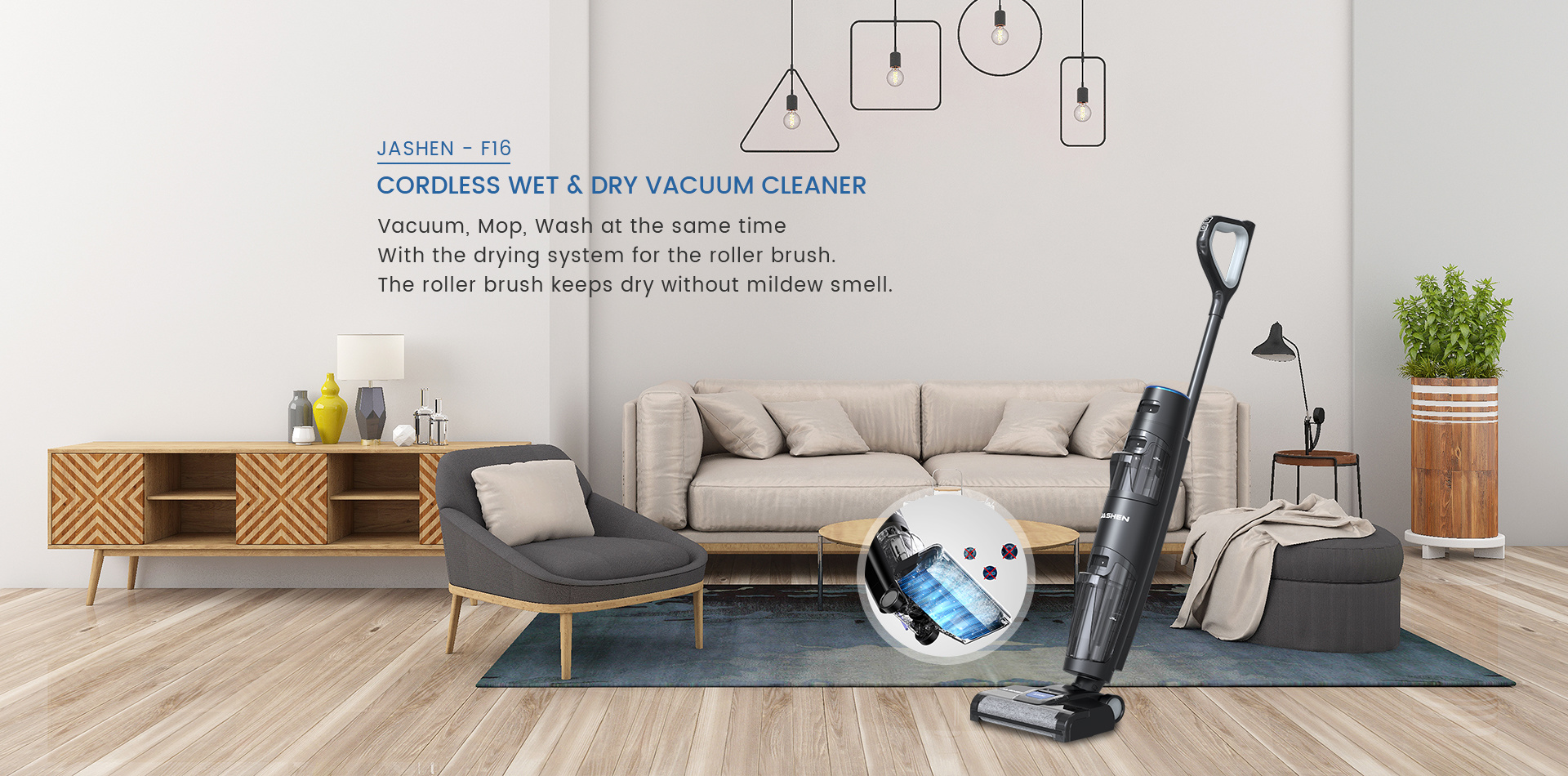 Jashen F16 Wet & Dry 2-in-1 Cordless Vacuum Mop