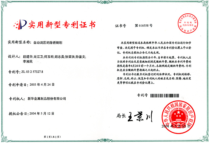 Derusting steel brush for automatic pressure regulation with patent certificate