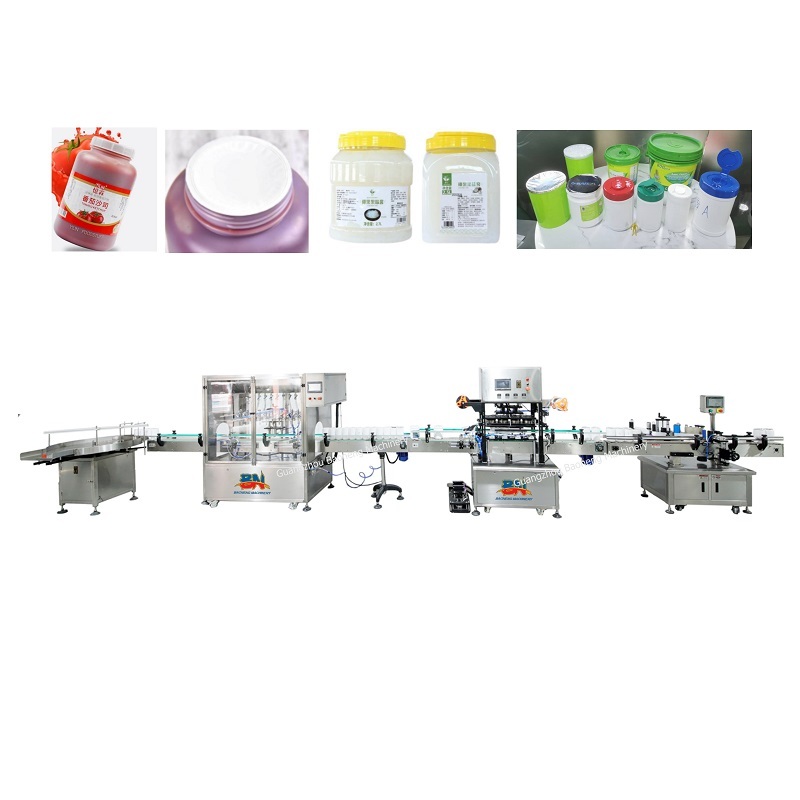 Automatic bottle/jar jam paste liquid filling sealing labeling machine line