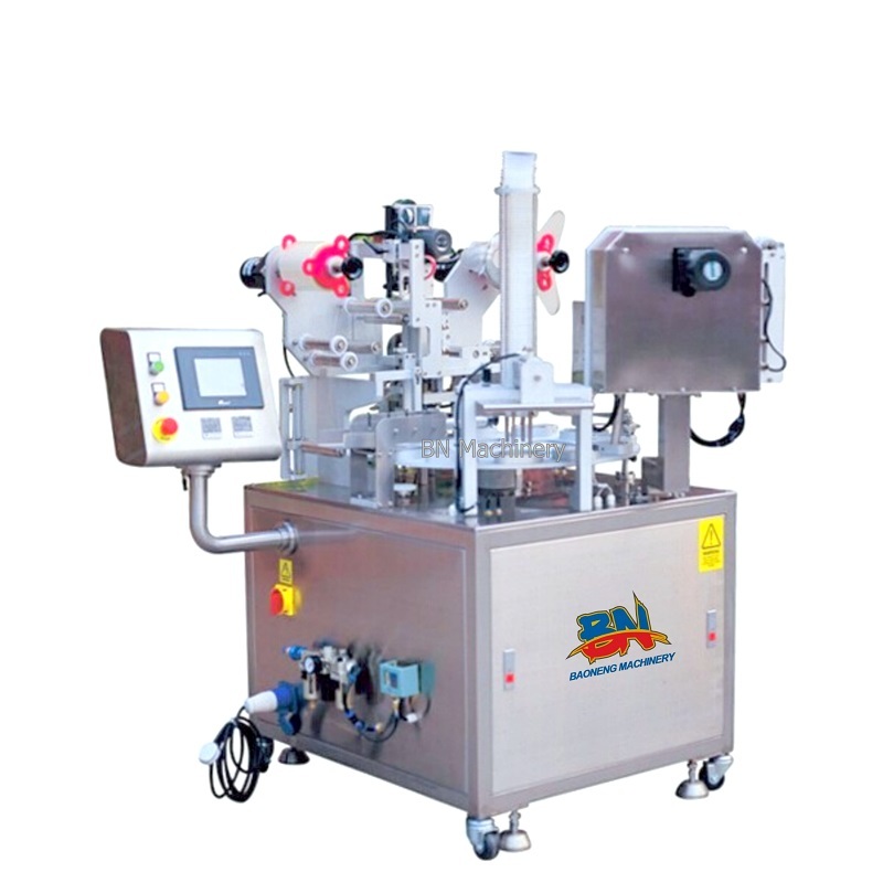 automatic premade cup/box liquid filling sealing machine with reel film running