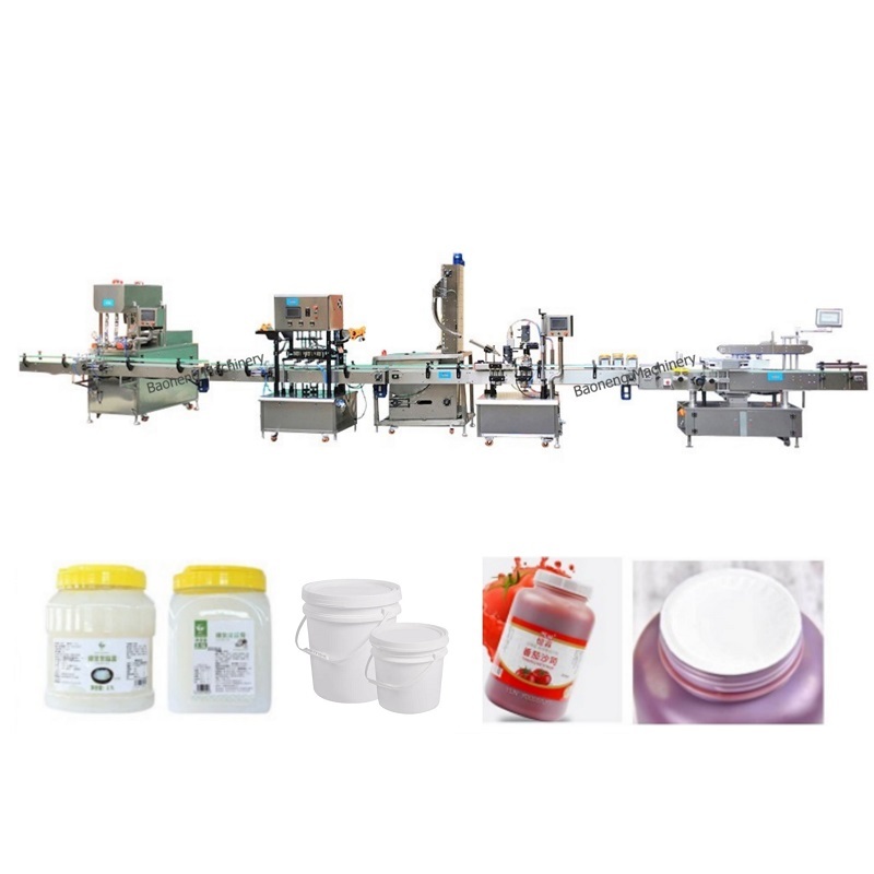 Automatic liquid jelly jam paste bottle jar filling sealing capping labeling machine line