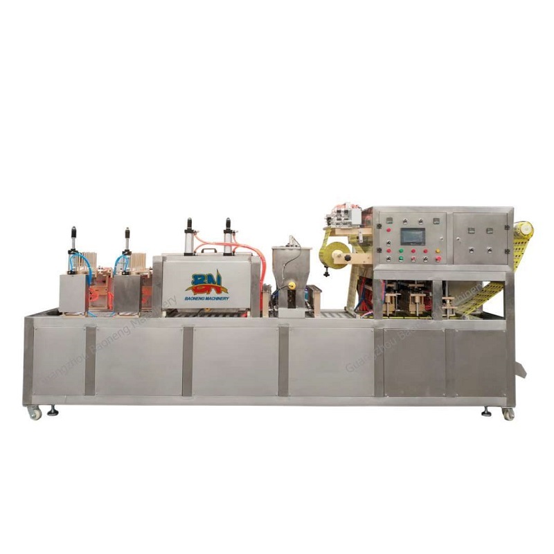 Automatic liquid/paste/powder cup filling sealing capping machine for premade cups/trays/tubs