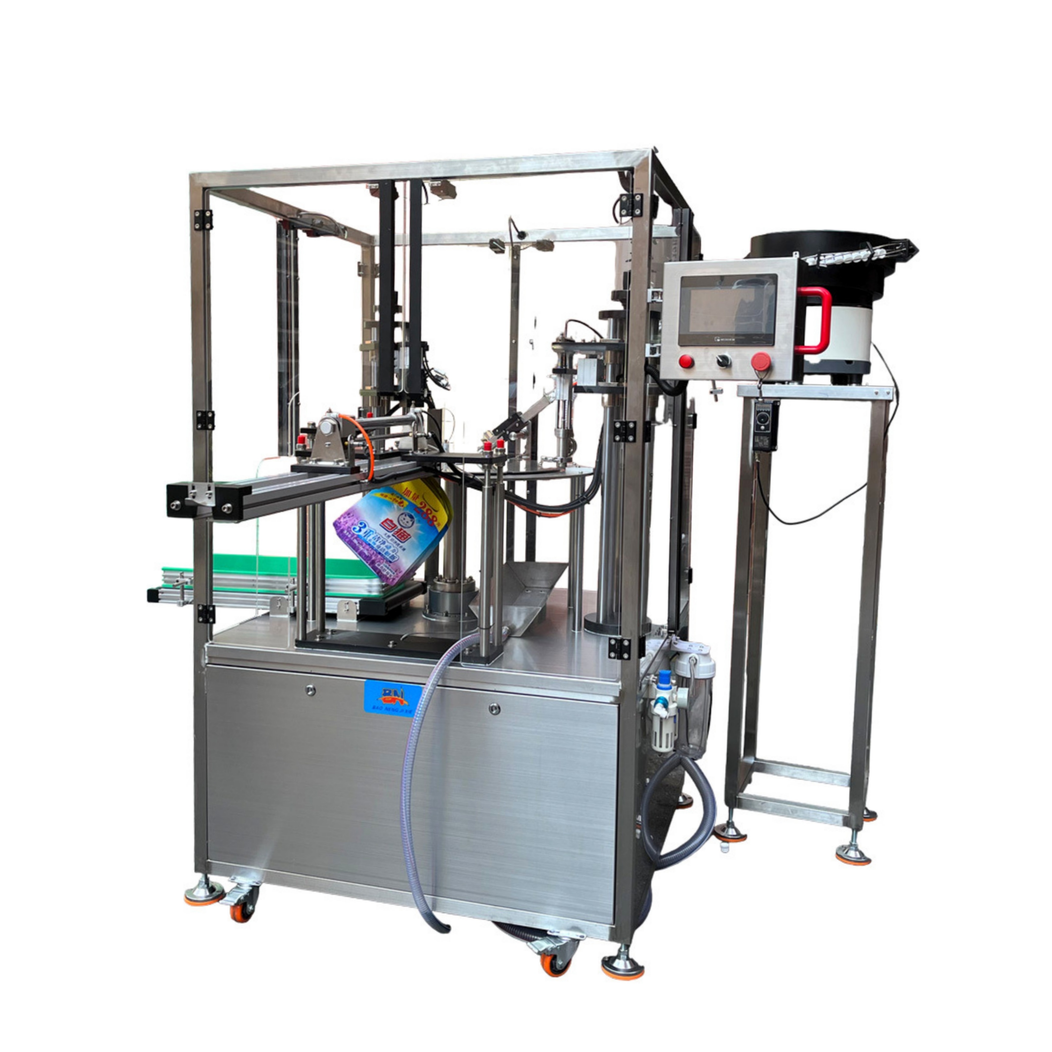 Liquid detergent shampoo milk servo pump filling capping machine for spouted pouches