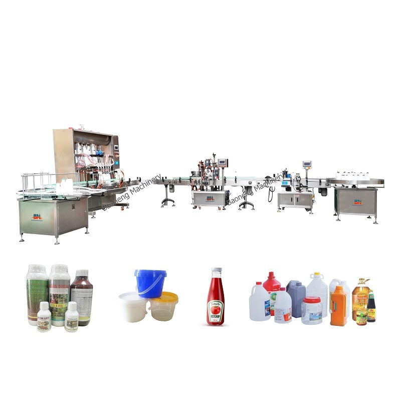 bottle liquid oil syrup jam paste filling capping labeling production line