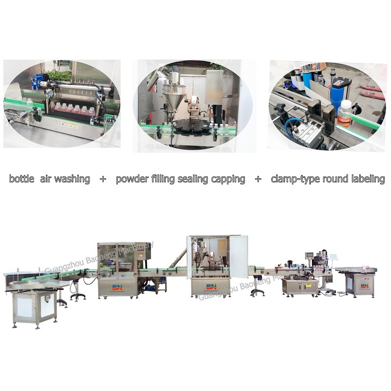 Automatic bottle powder filling production line with bottle washing filling