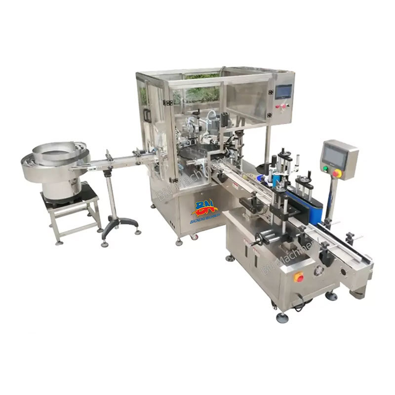 Automatic vial liquid eye-drops filling capping machine with labeling for pharmaceutical cosmetic production