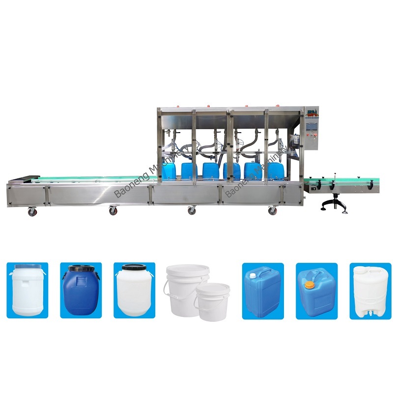jerrycan 30kg 6-head weighing type liquid oil filling machine with capping labeling line