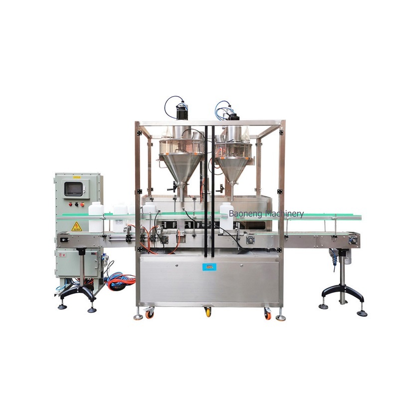 Automatic 2-head bottle powder filling machine with explosion proof design