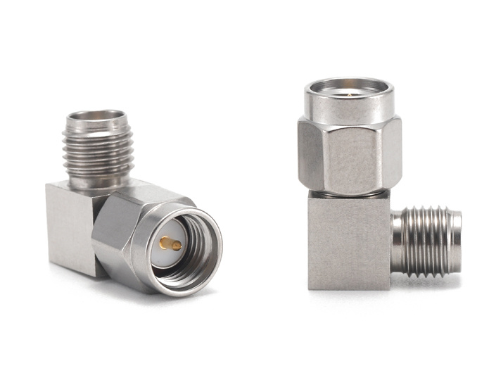 SMA Male to SMA Female Right Angle Stainless Steel RF Coaxial Adapter