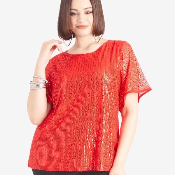 Sequin Paneled Stretch Knit Top