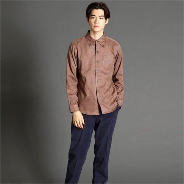 Stretch Suede Button-down Shirt