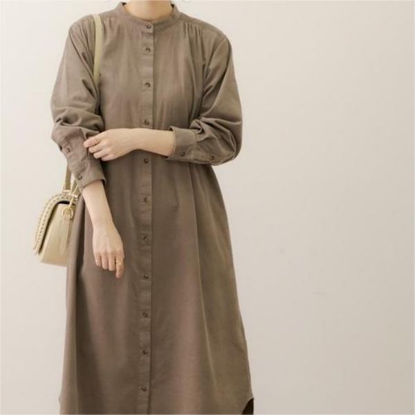 Corduroy Gathering Shirt Dress