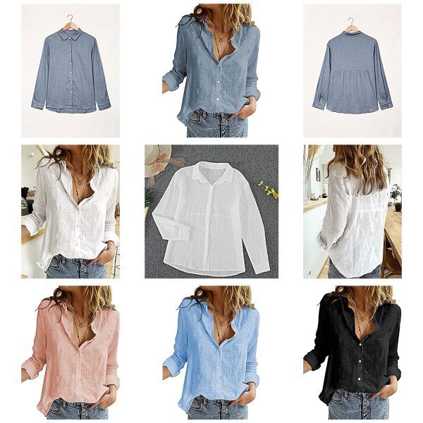 Roll up Sleeve Button Down Blouses