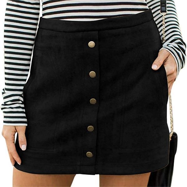 Faux Suede High Waist A-line Mini Skirt with Pocket