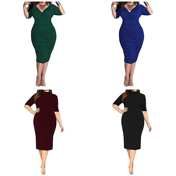 Short Sleeve Ruched Cocktail Midi Dresses