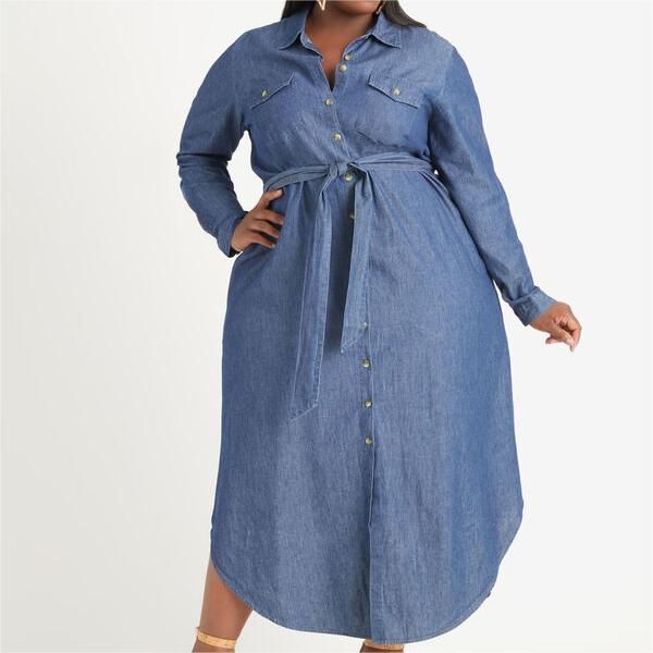 Chambray A Line Maxi Shirtdress