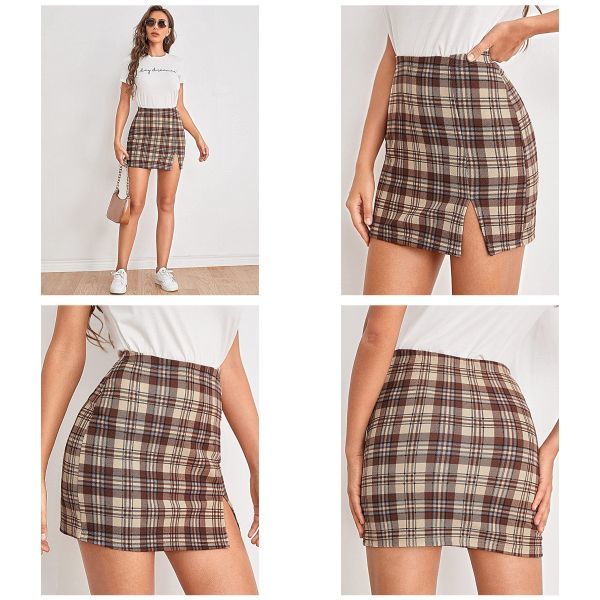 Basic Stretch Plaid Mini Bodycon A-Line Pencil Skirt