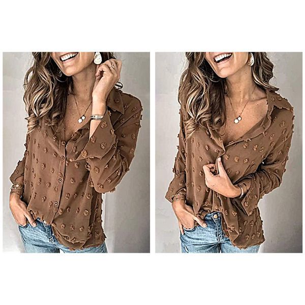 Pompom Button Down Shirt Casual Blouse