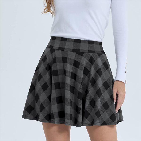 Casual Stretchy Flared Pleated Mini Skater Skirt with Shorts