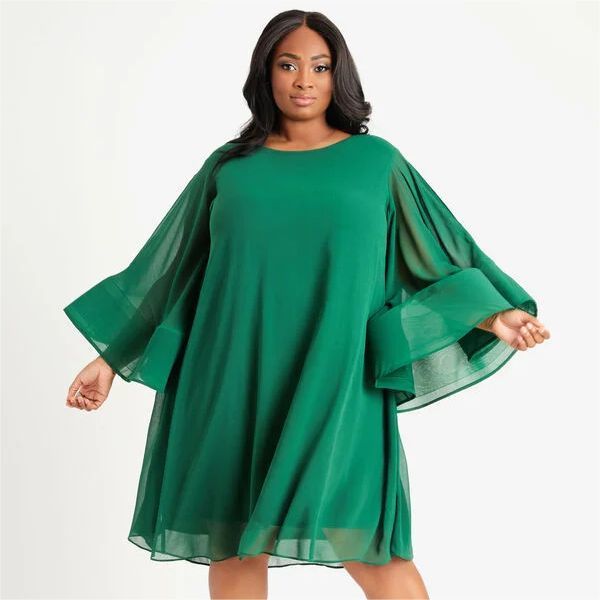 Trumpet Sleeve Chiffon Dress