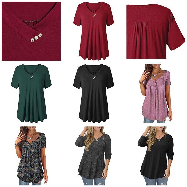 Short Sleeve  V Neck Blouses