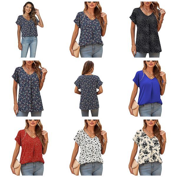 Elegant Casual V Neck Chiffon Blouses