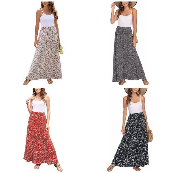 Summer Beach Pleated Elastic High Waisted Maxi Skirts