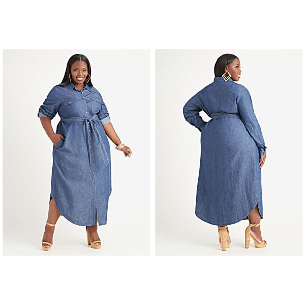 Chambray A Line Maxi Shirtdress