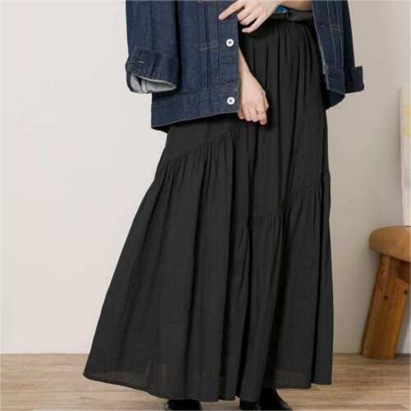 Cord Cotton Asymmetric Gather Skirt