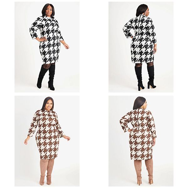 Houndstooth Knitted Midi Dress