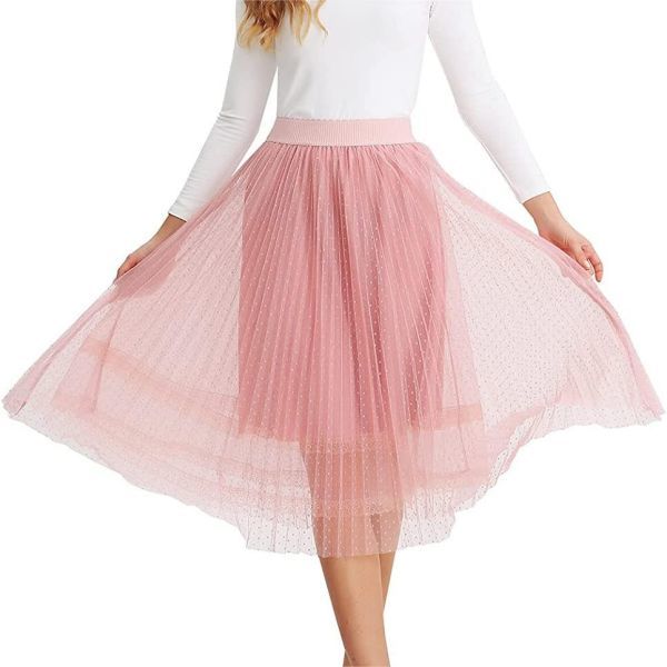 Elastic Waist 3D Polka-Dot Wedding Party Pleated Midi Skirt