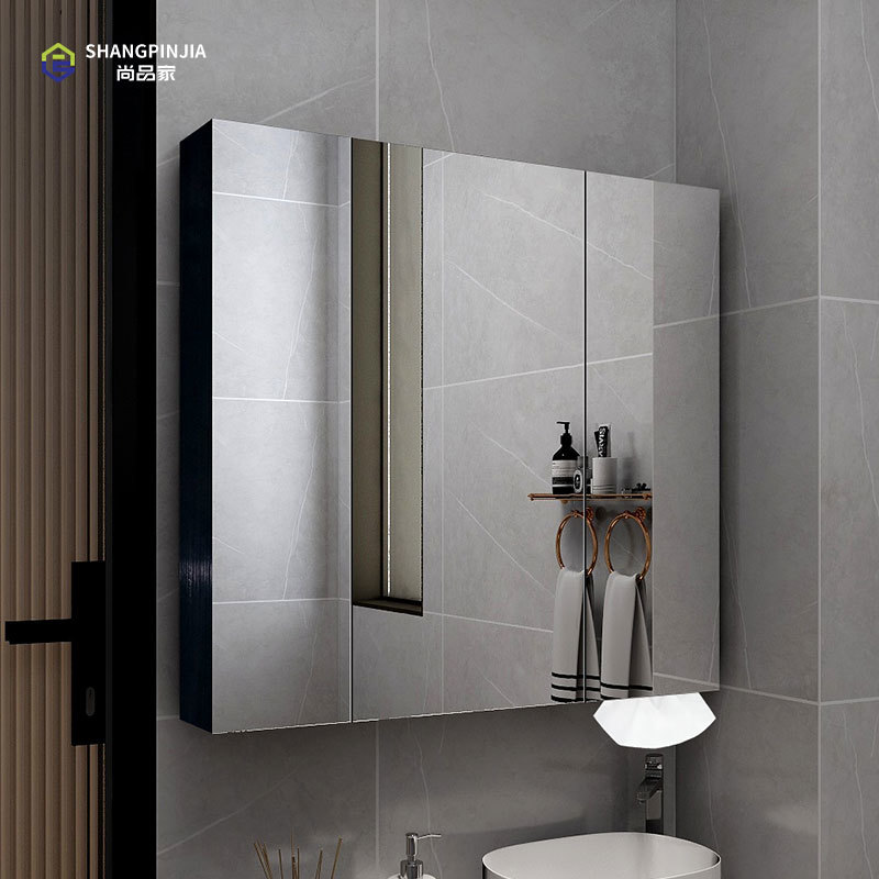 黑色不锈钢智能浴室镜柜挂墙式带纸巾口卫生间镜子收纳柜厕所化妆镜柜  BN80