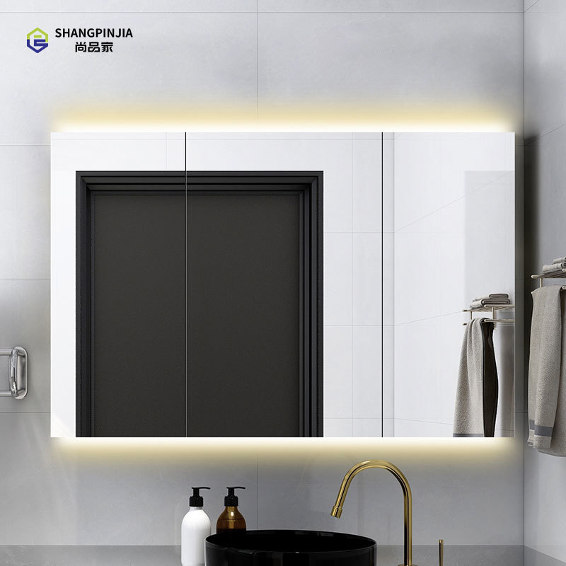 不锈钢智能浴室镜柜单独挂墙式卫生间镜箱镜子带灯储物柜带镜收纳  L60