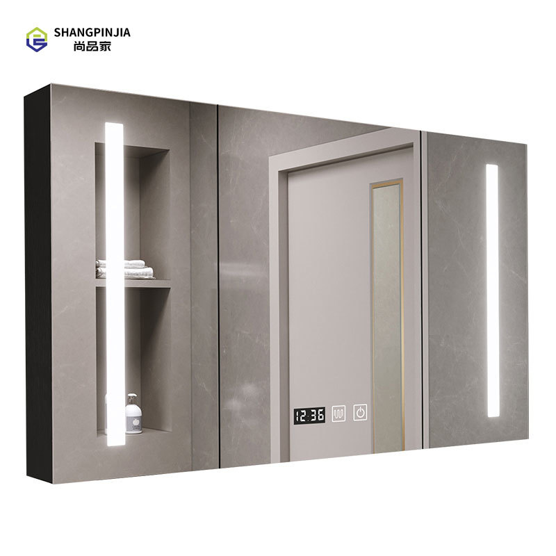 SML004 浴室智能镜柜单独挂墙式收纳带置物架一体卫生间除雾实木定制带灯